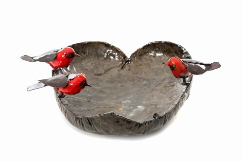 METAL COUPLE ROBIN LARGE HEART BOWL PET FEEDER