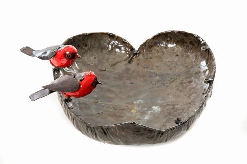 METAL FAM OF 3 ROBIN LARGE HEART BOWL PET FEEDER