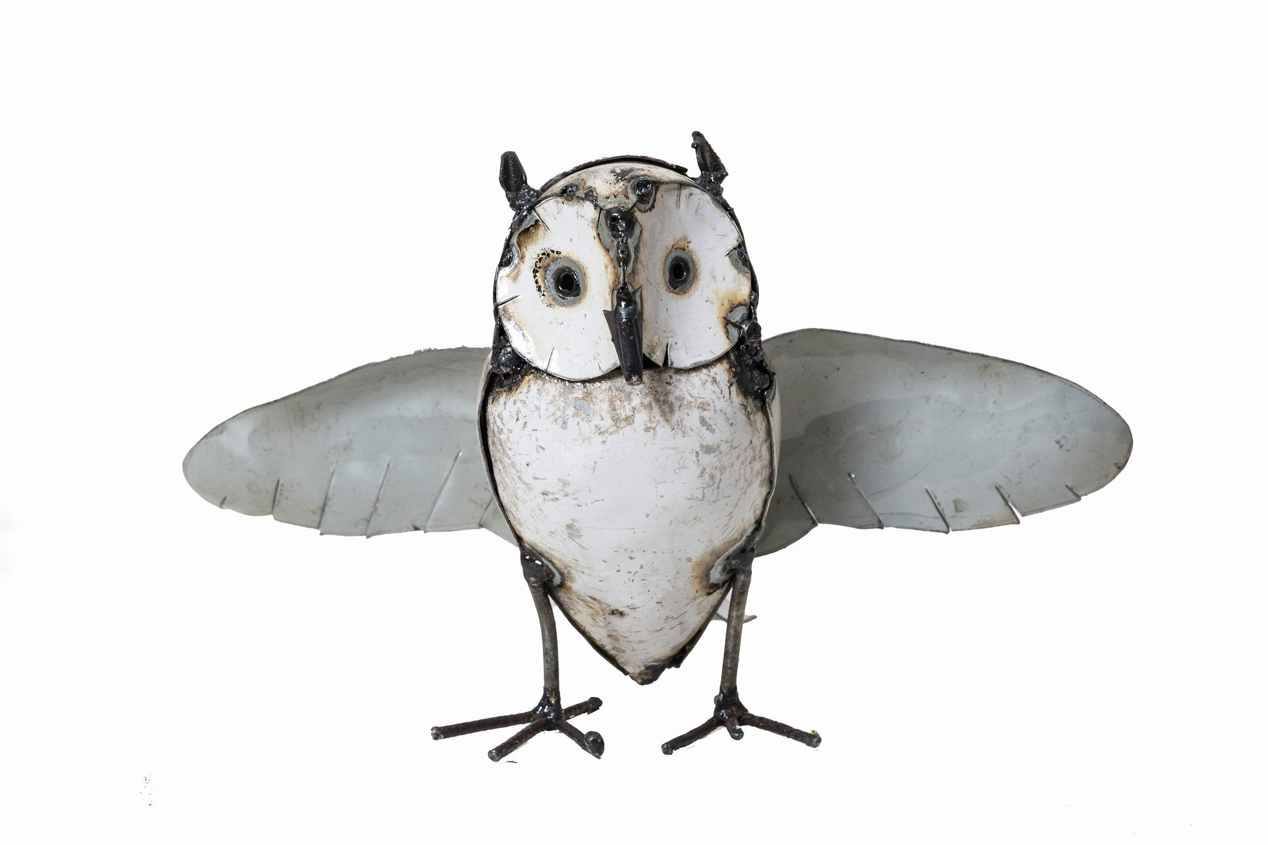 GUFO BIANCO IN METALLO ALI APERTE