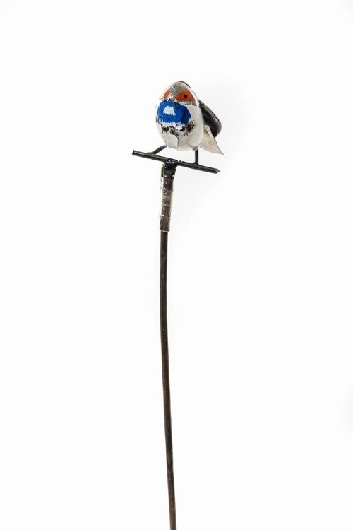 ZIMBA ARTS METAL GREAT SPOTTED BLUE THROAT ON STICK