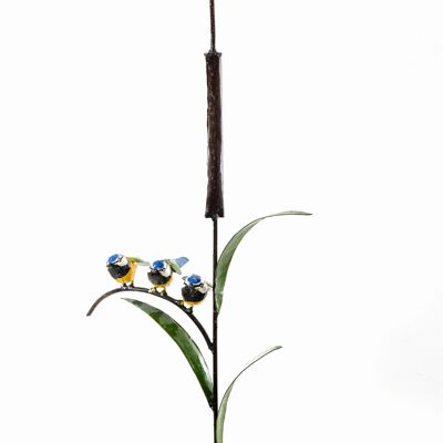 ZIMBA ARTS METAL FAM OF 3 BLUE TIT ON CATTAIL