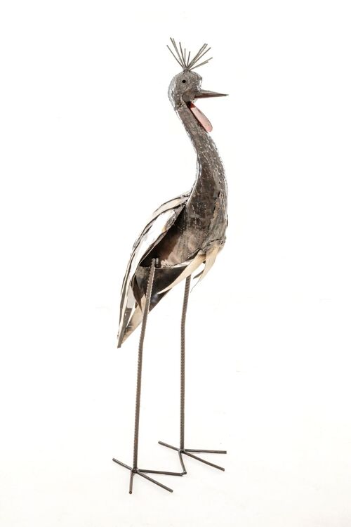 METAL LARGE NATURAL-WHITE CROWNED CRANE