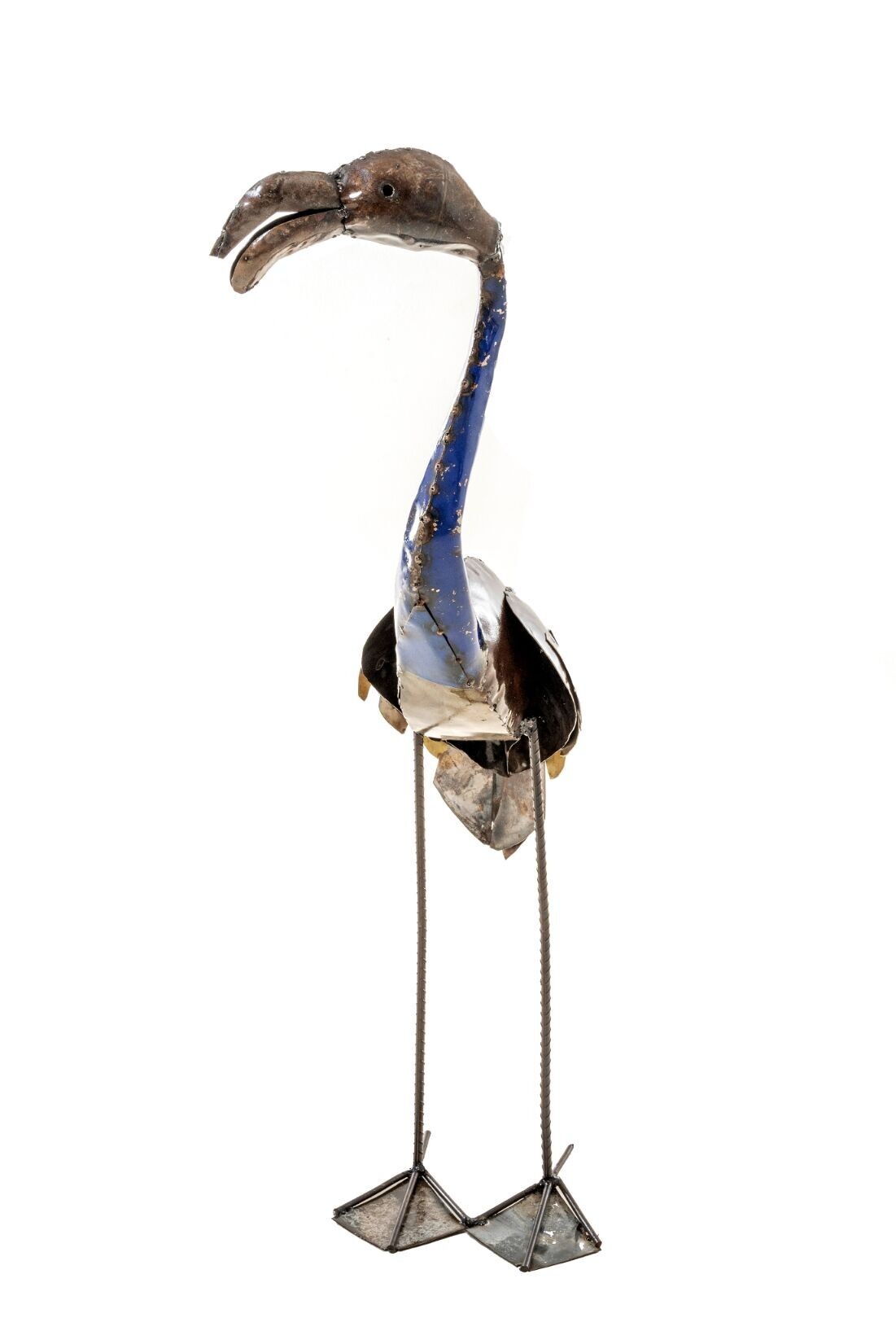 FENICOTTERO GRANDE IN METALLO NATURALE-BLU