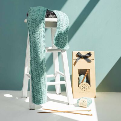 Watson Cable Scarf Knitting Kit - Soft Teal - With long 5mm knitting needles