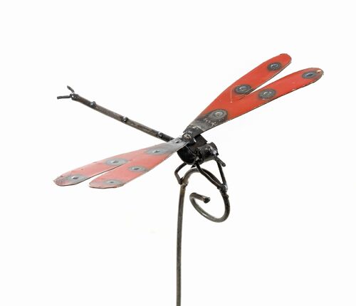 METAL RED DRAGON FLY ON STICK