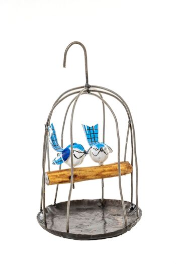 ZIMBA ARTS CAGE SUSPENDUE COUPLE EN MÉTAL GEAI BLEU