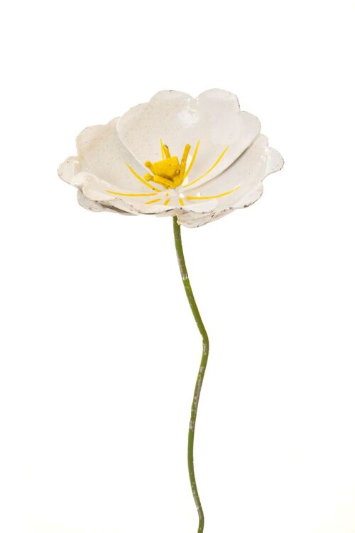 METAL WHITE POPPY FLOWER ON STICK