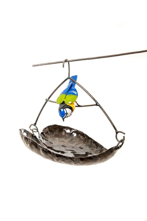 METAL BLUE TIT HANGING HEART BOWL