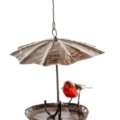 Vogelfutterspender „Robin“ aus Metall zum Aufhängen mit Regenschirm