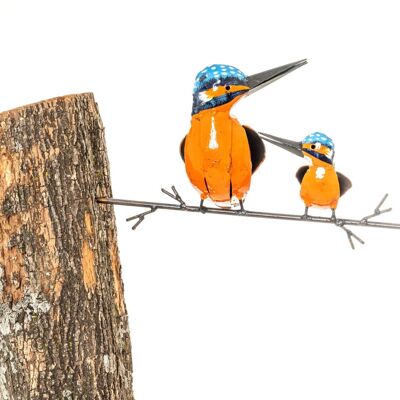 METAL MOTHER AND BABY KINGFISHER TO STICK ON TREE