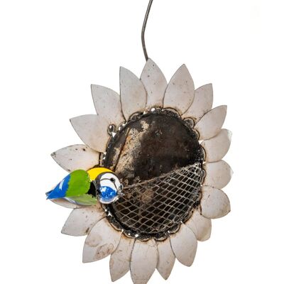 ZIMBA-ARTS METAL HANGING BLUE TIT NATURAL-WHITE SUNFLOWER