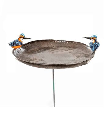 ZIMBA ARTS MÉTAL KINGFISHER COUPLE BOL Mangeoire À Oiseaux SUR BÂTON