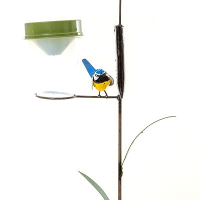 ZIMBA ARTS METAL BLUE TIT ON RAINGAUGE CATTAIL