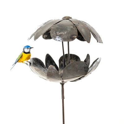 ZIMBA ARTS Blaumeise-Kürbis-Vogelfutterhaus aus Metall auf Stab