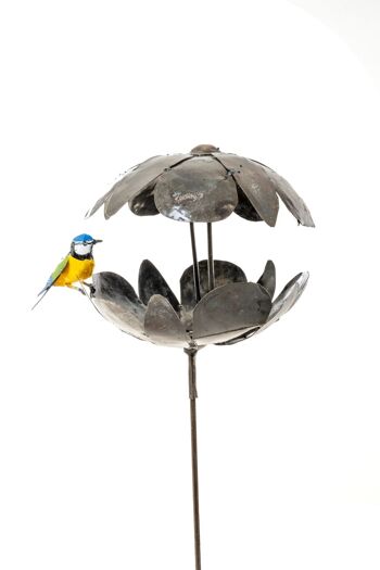 Mangeoire à oiseaux en forme de citrouille à mésange bleue en métal ZIMBA ARTS sur bâton
