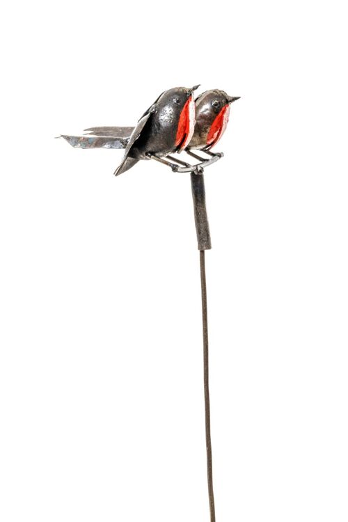 METAL COUPLE HAPPY ROBIN ON STICK