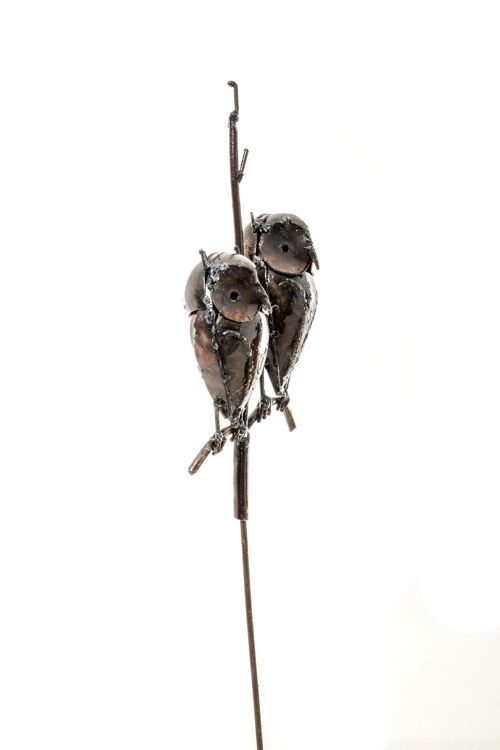 METAL NATURAL COUPLE OWL ON STICK