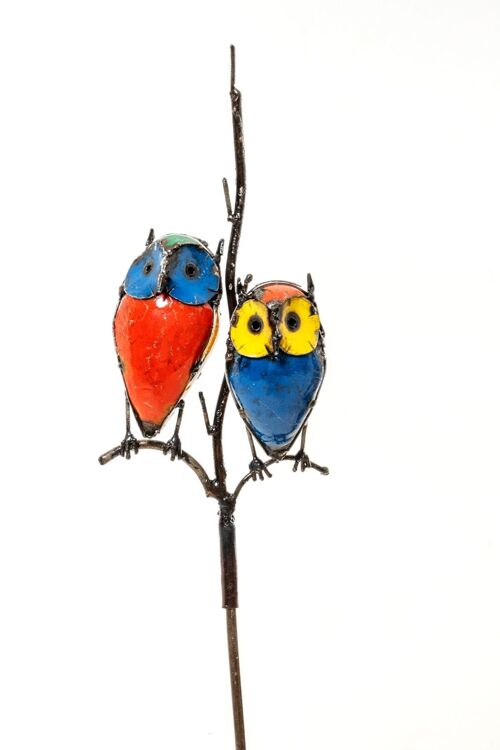 METAL COLORFUL COUPLE OWL ON STICK