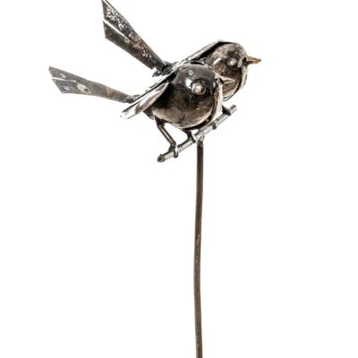 METAL FAM OF 2 NATURAL WREN ON STICK