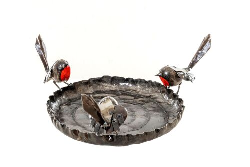 METAL LARGE HAPPY ROBIN PETFEEDER FAM OF THREE