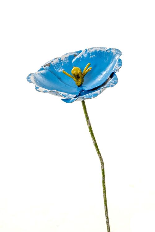 ZIMBA ARTS METAL BLUE POPPY FLOWER ON STICK