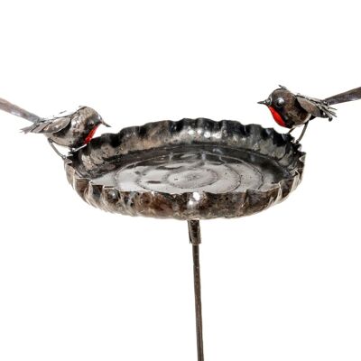 Zimba-Arts Metall großes glückliches Rotkehlchen-Vogelfutterpaar auf Stab
