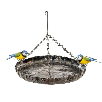 Mangeoire à oiseaux en métal à suspendre, grande mésange bleue heureuse