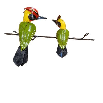 Zimba-Arts METAL GREEN WOODPECKER WITH BABY TO STICK ON TREE