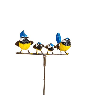 Zimba-Arts METAL HAPPY BLUE TIT FAM OF 4 ON STICK