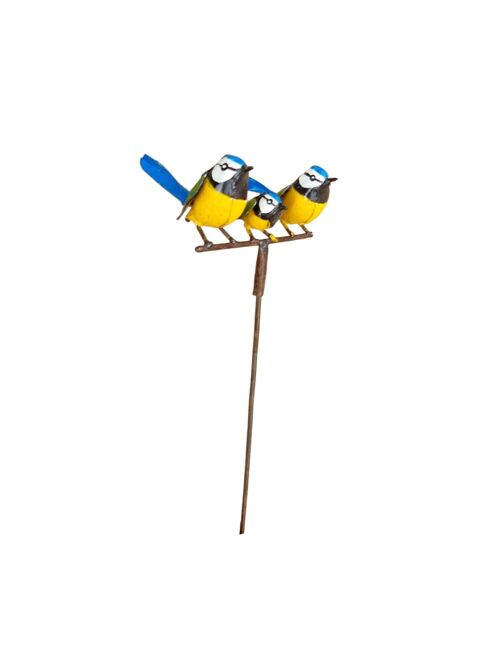 METAL HAPPY BLUE TIT FAM OF 3 ON STICK