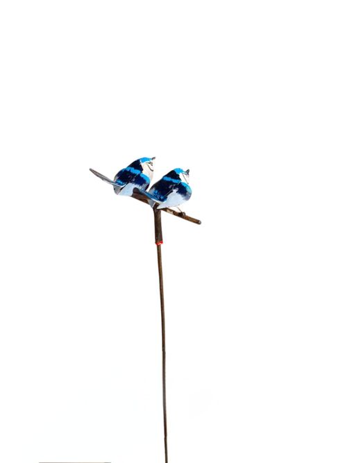 Zimba-Arts METAL COUPLE HAPPY BLUE JAY ON STICK