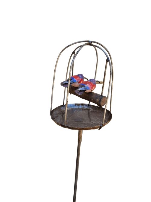 METAL RED SUNBIRD COUPLE CAGE ON STICK BF