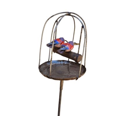 METAL RED SUNBIRD COUPLE CAGE ON STICK BF