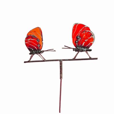 Zimba-Arts METAL COUPLE RED BUTTERFLY ON STICK