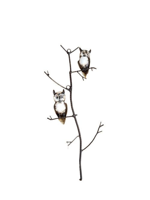 METAL WHITE COUPLE OWL ON TREE BRANCHES