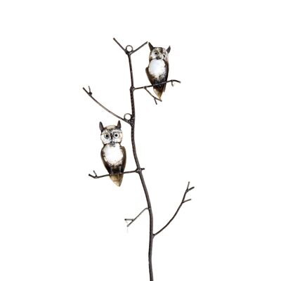 Zimba-Arts METAL WHITE COUPLE OWL ON TREE BRANCHES