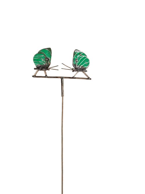 METAL COUPLE GREEN BUTTERFLY ON STICK