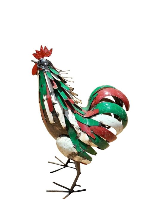 METAL EXTRA LARGE GREEN AND RED COLORFUL ROOSTER