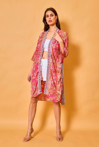 Kimono mi-long en soie manches 3/4 1