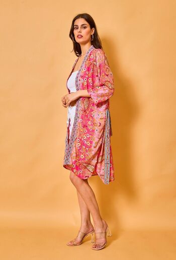 Kimono mi-long en soie manches 3/4 2