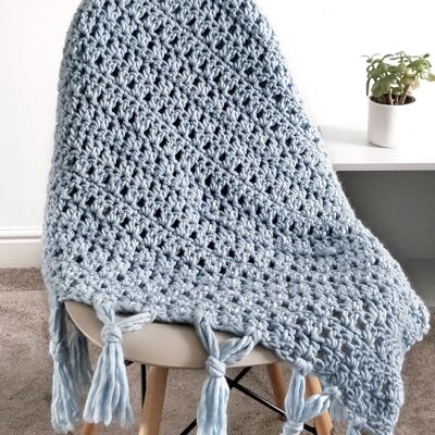 Skye Tassel Throw Crochet Kit - Iced Mint - With 15mm hook