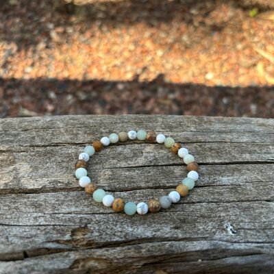 Bracelet élastique en Amazonite, Howlite Blanche et Jaspe Paysage, Made in France