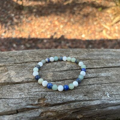 Elastic Lithotherapy Bracelet in Moonstone, Lapis Lazuli and Amazonite, Made in France