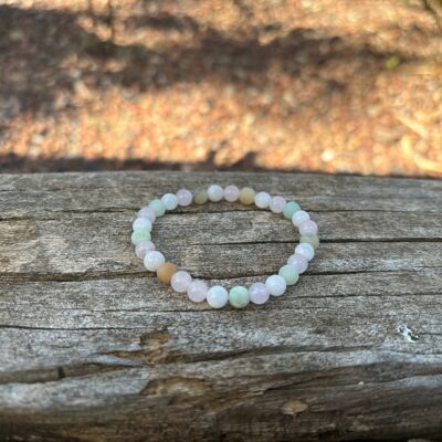 Elastic Lithotherapy Bracelet “Triple Protection” Moonstone, Amazonite and Rose Quartz, Made in France