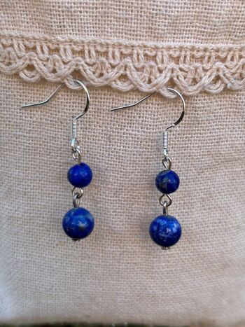 Boucles d'oreilles pendantes à 2 boules en Lapis Lazuli naturel, Made in France 2