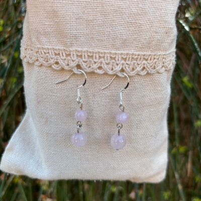 Dangling earrings with 2 balls in natural Rose Quartz, Made in France