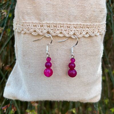 Natural Pink Agate 3-ball dangling earrings
