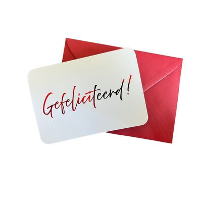 Birthday / Congratulations card - Red foil in Dutch