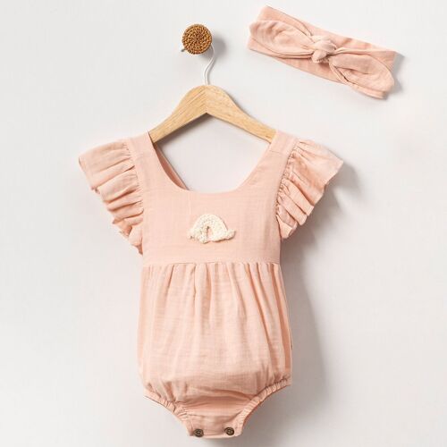 A Pack of Four Sizes Girl Basic Muslin Summer Romper and Headband