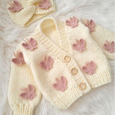 Handknit Girl Vintage Butterfly Theme Crop Cardigan Set